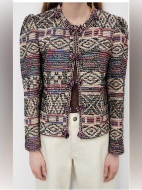 Zara Multicolor Tweed Cropped Jacket with Black Lining